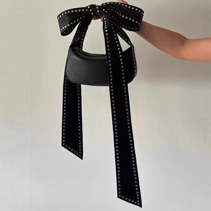 Chic Rivet Bow Underarm Bag – Sleek, Stylish & Bold