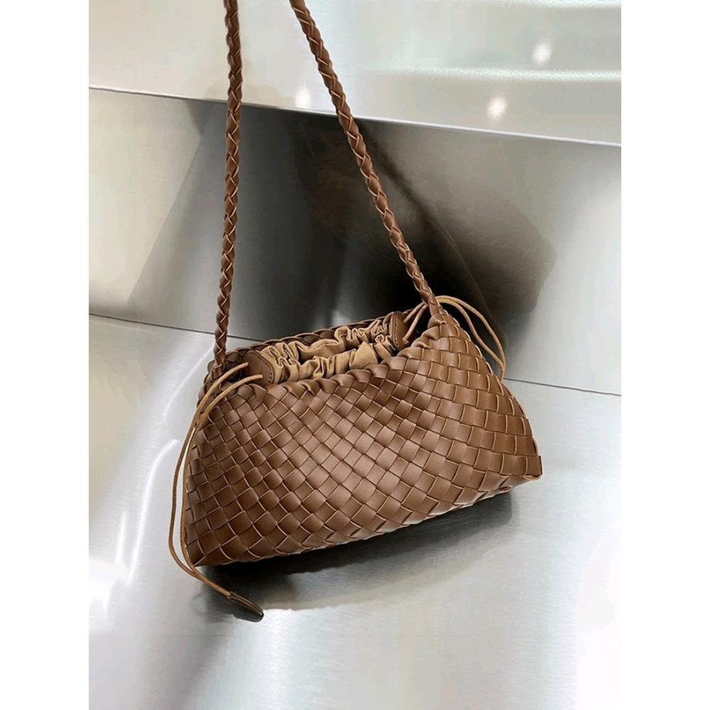 Authentic Leather Weave Dumpling Bag – Elegant Handheld & Shoulder Tote